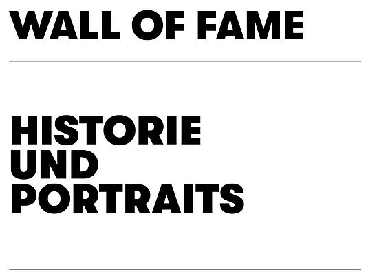 Startseite der Wall of Fame Homepage, Text Historie und Portraits, gelber Hintergrund Text Herzlich willkommen