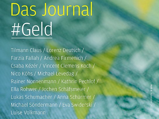 Unscharfer Hintergrund eines Dollarscheins, Titel Das Journal #Geld